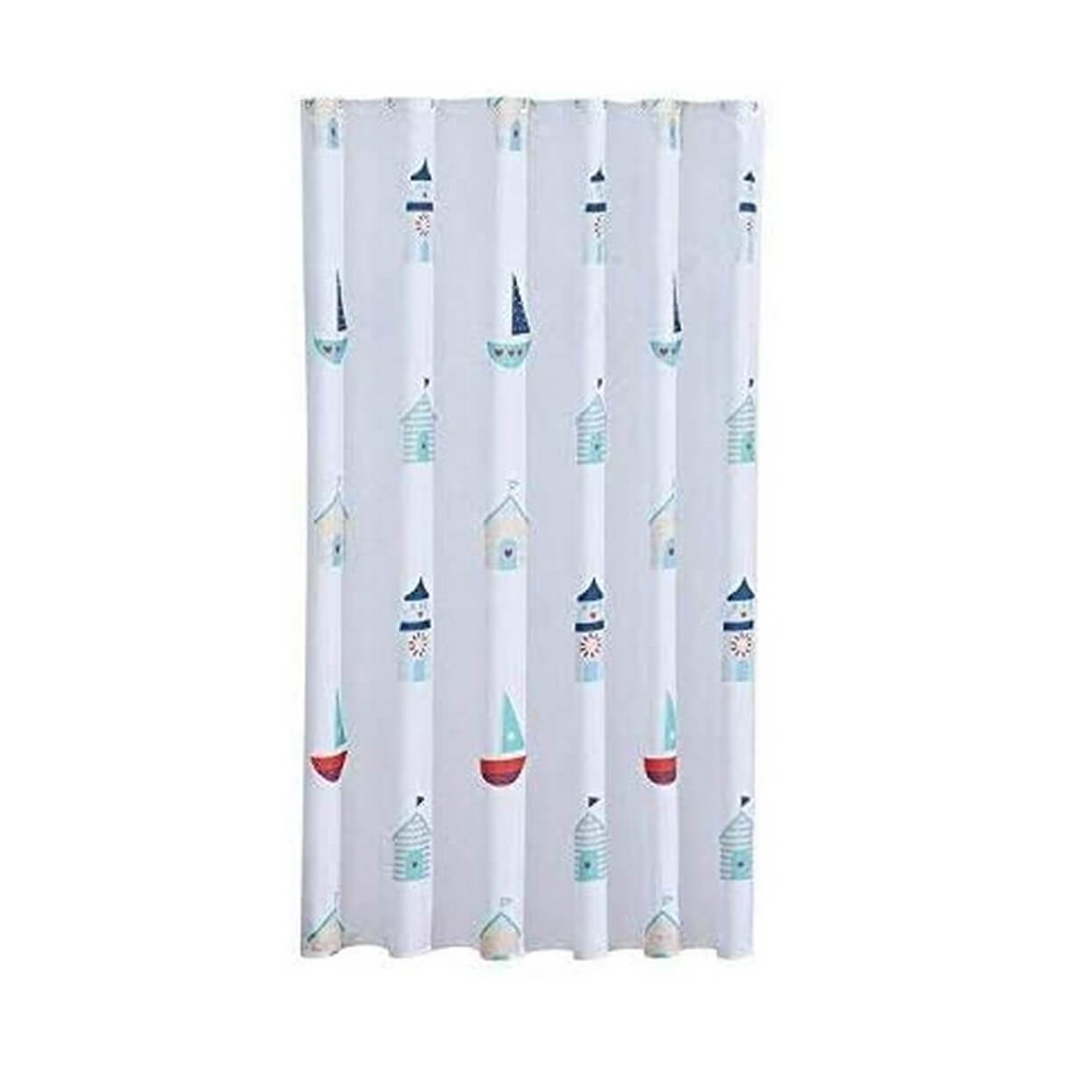 Rust Proof Eyelets Water Repellant Soft Lustre Finish with Weighted Hem AQUALONA Shower Curtain 180cm x 180cm Beach Huts Mildew Resistant 100% Polyester 